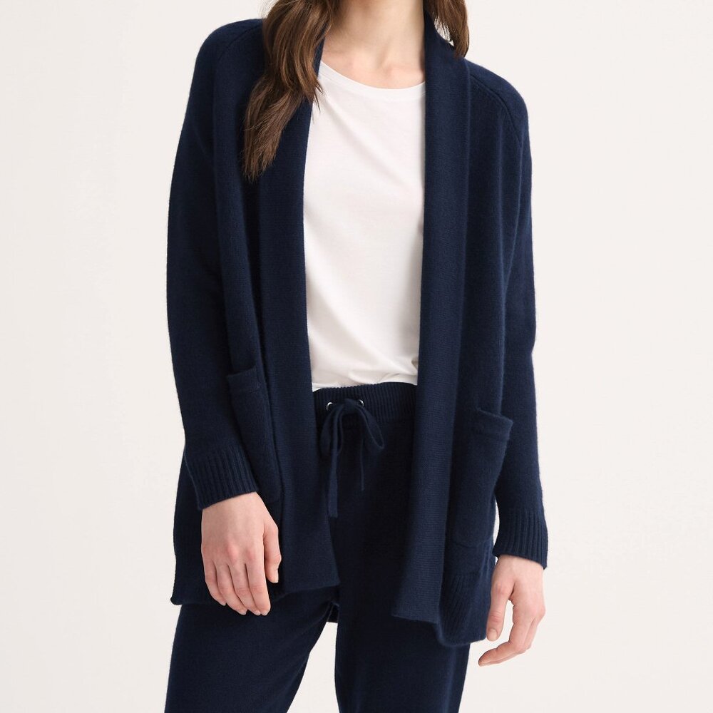 Pure Cashmere Navy 100% Cashmere Open Front Cardigan Sweater – Size S